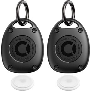 (2 Pack) AirTag Keychain Holder Case | IPX8 Waterproof, Ultra-Compact | Portable Air Tag Holder Cover for Dog Collar, Backpack, Keys, Luggage - Black