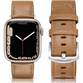 EDIMENS Leather Bands Compatible with Apple Watch 42mm 44mm Band Men Women, Vintage Genuine Leather Wristband Replacement Band Compatible for Apple Watch iwatch Series 6 5 4 3 2 1, SE Sports & Edition