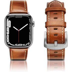EDIMENS Leather Bands Compatible with Apple Watch 42mm 44mm Band Men Women, Vintage Genuine Leather Wristband Replacement Band Compatible for Apple Watch iwatch Series 6 5 4 3 2 1, SE Sports & Edition