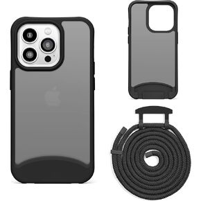 Clear Case for iPhone 13, Crossbody Adjustable Neck Shoulder Lanyard Strap Shockproof Protective Transparent Lanyard Phone Case for 13 (6.1 Inch) Black