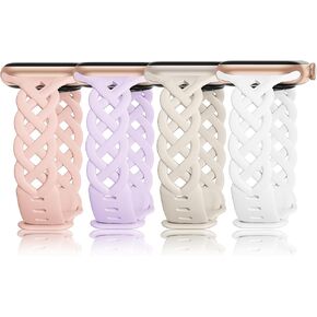 Slim Silicone Bands Compatible with Apple Watch Band 40mm 38mm 41mm 44mm 45mm 42mm Women Floral Breathable Braided Lace Thin Sport Strap Replacement Wristbands for iWatch SE Series 9 8 7 6 5 4 3 2 1
