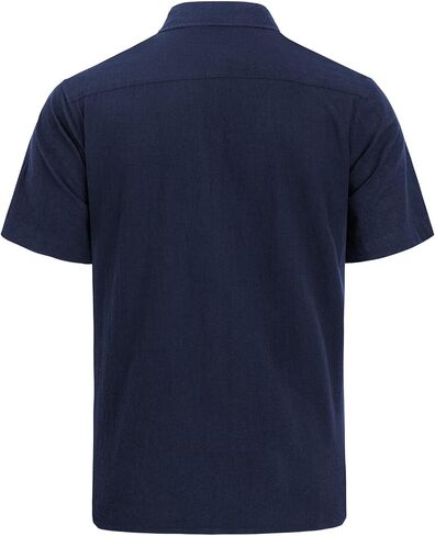 J.VER Men's Linen Cotton Shirt Casual Button Up Short Sleeve Embroidery Shirt with Pocket in Saudi Arabia