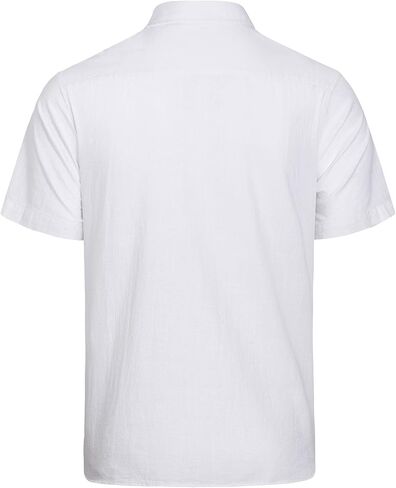 قميص J.VER رجالي من القطن والكتان كاجوال بأزرار وأكمام قصيرة مطرزة مع جيب in Kuwait