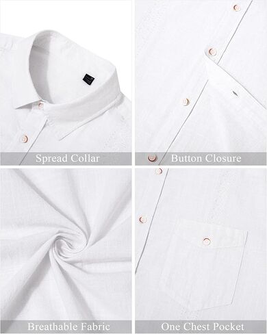 قميص J.VER رجالي من القطن والكتان كاجوال بأزرار وأكمام قصيرة مطرزة مع جيب in Kuwait