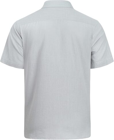 J.VER Men's Linen Cotton Shirt Casual Button Up Short Sleeve Embroidery Shirt with Pocket in Saudi Arabia
