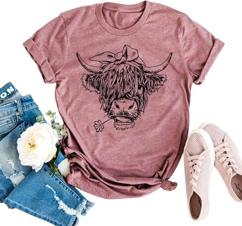 Cow Shirt Women Funny Cute Cattle Cowgirl T-Shirt Animal Graphic Tee Farm Life Casual Short Sleeve Tops in Kuwait