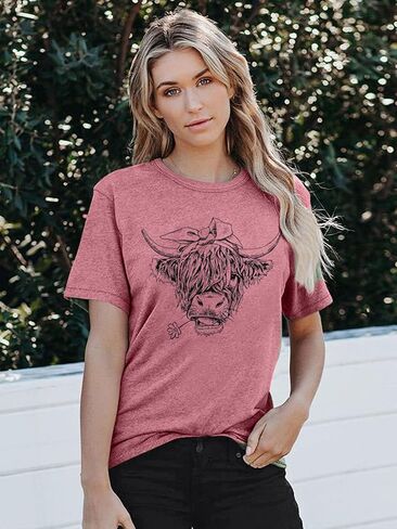 Cow Shirt Women Funny Cute Cattle Cowgirl T-Shirt Animal Graphic Tee Farm Life Casual Short Sleeve Tops in Kuwait