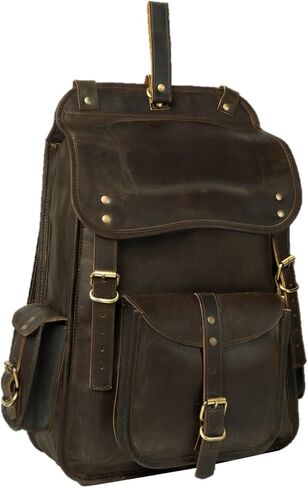 Satchel And Fable Vintage Full Grain 21 Inch Leather Laptop Large Backpack Casual Bookbag Daypack Camping Travel Rucksack Knapsack in Kuwait
