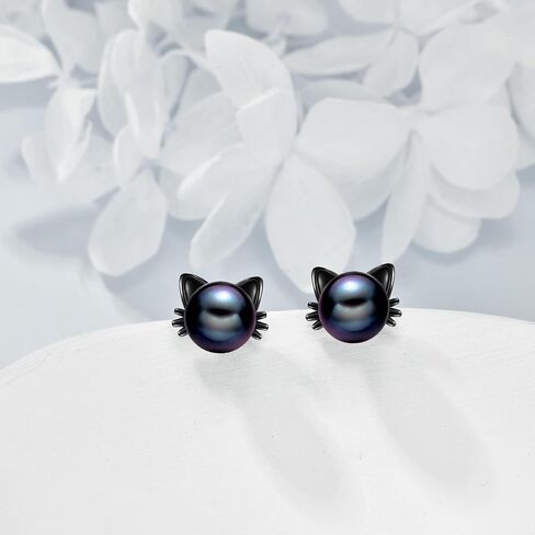 925 Sterling Silver Pearl Cat Earrings Cute Animal Earrings Studs Jewelry Gifts for Women in Saudi Arabia
