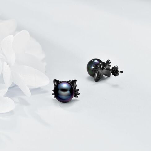925 Sterling Silver Pearl Cat Earrings Cute Animal Earrings Studs Jewelry Gifts for Women in Saudi Arabia