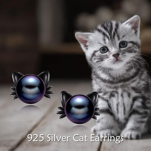 925 Sterling Silver Pearl Cat Earrings Cute Animal Earrings Studs Jewelry Gifts for Women in Saudi Arabia