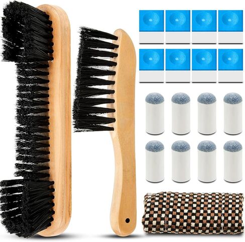 5 Set Billiards Pool Table Rail Brush Cleaning Tools Pool Table Brush Set with 8 Pool Cue Chalk Cubes Cloth 8 Slip on Pool Cue Tip for Wooden Kit of Billiard Accessories in Saudi Arabia
