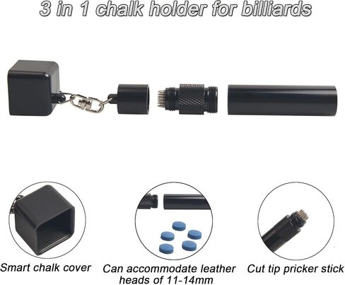 3 in 1 Snooker Pool Cue Tip Shaper,Repair Cue Tip Stick Accessories with Pool Cue Tips Storage and Billiard Pool Chalk Holder in Kuwait