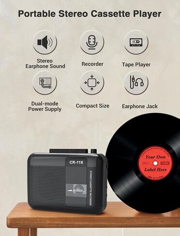 Stereo Cassette Player-Walkman Tape Recorder with Built-in Mic External Clear Speakers, 2AA Battery or USB Power Supply in Saudi Arabia