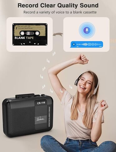 Stereo Cassette Player-Walkman Tape Recorder with Built-in Mic External Clear Speakers, 2AA Battery or USB Power Supply in Saudi Arabia