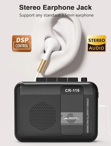 Stereo Cassette Player-Walkman Tape Recorder with Built-in Mic External Clear Speakers, 2AA Battery or USB Power Supply in Saudi Arabia