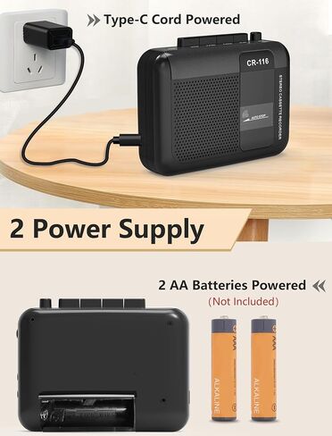 Stereo Cassette Player-Walkman Tape Recorder with Built-in Mic External Clear Speakers, 2AA Battery or USB Power Supply in Saudi Arabia