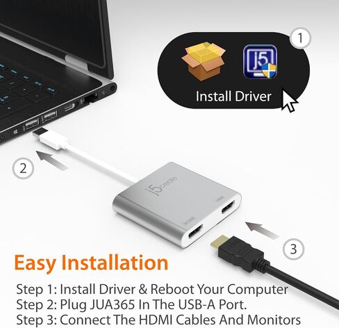 j5create USB to HDMI Adapter - Dual HDMI USB 3.0 Multi-Monitor Cable | 4K + 1080p | Compatible with Windows and macOS (JUA365) in Saudi Arabia