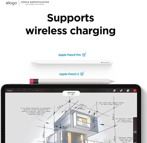 حافظة أقلام Elago الكلاسيكية متوافقة مع غطاء غطاء الجيل الثاني من Apple Pencil، تصميم كلاسيكي، متوافقة مع الشحن المغناطيسي والنقر المزدوج (يجب قراءة تعليمات التثبيت) [أصفر] in Kuwait