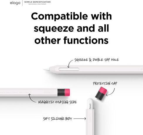 حافظة أقلام Elago الكلاسيكية متوافقة مع غطاء غطاء الجيل الثاني من Apple Pencil، تصميم كلاسيكي، متوافقة مع الشحن المغناطيسي والنقر المزدوج (يجب قراءة تعليمات التثبيت) [أصفر] in Kuwait