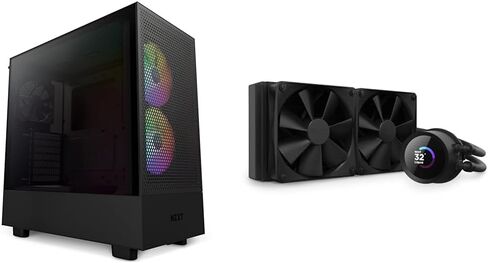 NZXT H5 Flow RGB Compact ATX Mid-Tower PC Gaming Case– Black & Kraken 240 - ‎RL-KN240-B1-240mm AIO CPU Liquid Cooler - Customizable 1.54" Square LCD Display for Images in Saudi Arabia