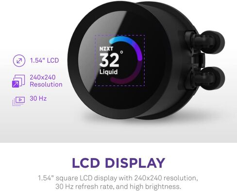 NZXT H5 Flow RGB Compact ATX Mid-Tower PC Gaming Case– Black & Kraken 240 - ‎RL-KN240-B1-240mm AIO CPU Liquid Cooler - Customizable 1.54" Square LCD Display for Images in Saudi Arabia