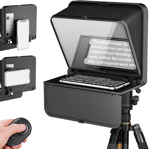 LENSGO 9.7 بوصة Teleprompter للكاميرا iPad Tablet الهاتف الذكي مع جهاز تحكم عن بعد، تطبيق متوافق مع نظام iOS وAndroid للتدريس عبر الإنترنت Vlogger Live Streaming Interview، يمكن طيه في ثانية واحدة in Kuwait