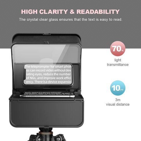 LENSGO 9.7 بوصة Teleprompter للكاميرا iPad Tablet الهاتف الذكي مع جهاز تحكم عن بعد، تطبيق متوافق مع نظام iOS وAndroid للتدريس عبر الإنترنت Vlogger Live Streaming Interview، يمكن طيه في ثانية واحدة in Kuwait