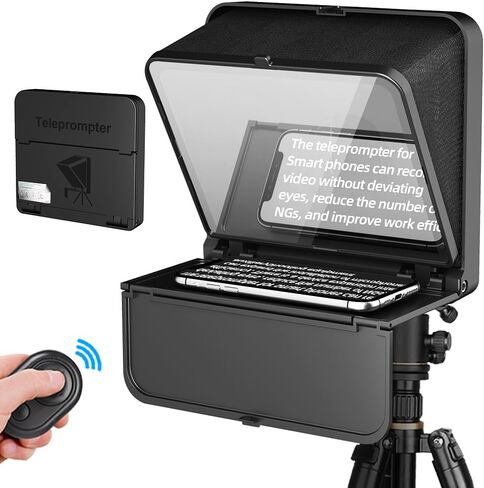 LENSGO 9.7 بوصة Teleprompter للكاميرا iPad Tablet الهاتف الذكي مع جهاز تحكم عن بعد، تطبيق متوافق مع نظام iOS وAndroid للتدريس عبر الإنترنت Vlogger Live Streaming Interview، يمكن طيه في ثانية واحدة in Kuwait