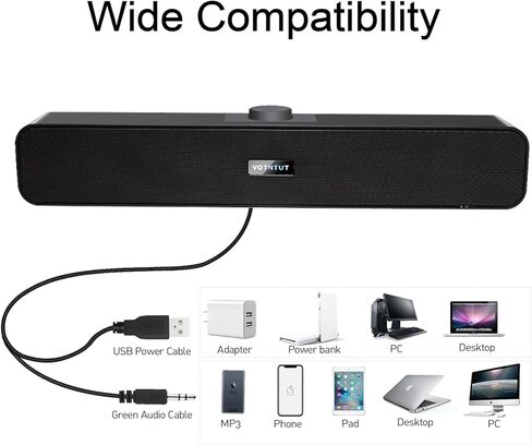 سماعات كمبيوتر VOTNTUT، مكبر صوت سلكي لسطح المكتب USB، مكبر صوت صغير يعمل بالطاقة USB لأجهزة الكمبيوتر اللوحية والكمبيوتر المحمول MP3 Mac Air/Pro ((يتضمن محول USB-C إلى USB) (RGB) in Kuwait