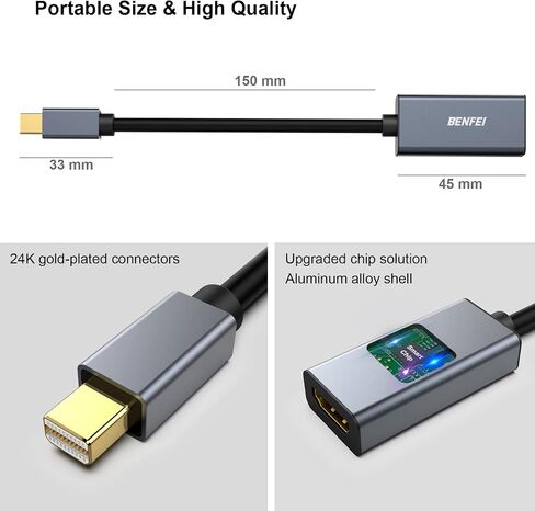 BENFEI Mini DisplayPort to HDMI Adapter 4K, Thunderbolt 2 to HDMI Adapter Compatible for MacBook Air/Pro, Microsoft Surface Pro/Dock, Monitor, Projector[Gold-Plated Connectors& Aluminium Shell] in Kuwait