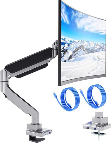 WALI Single Monitor Gas Spring Desk Mount, Heavy Duty Monitor Arm for Ultrawide Screen up to 35 inch, 33 lbs. Fully Adjustable, Mounting Holes 75 and 100 (GSM001XL), Black in Saudi Arabia