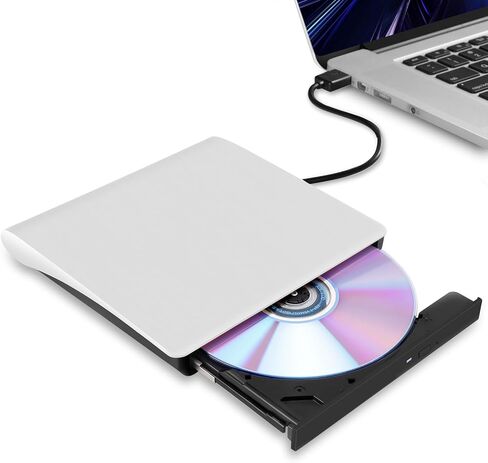 External CD/DVD Drive for Laptop, USB 3.0 Ultra-Slim Portable Burner Writer Compatible with Mac MacBook Pro/Air iMac Desktop Windows 7/8/10/XP/Vista (White) (7 in 1 Drive) in Kuwait