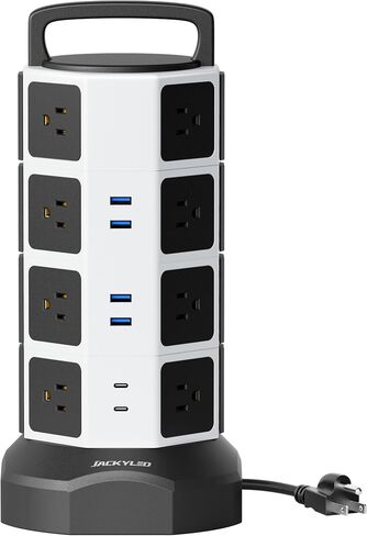 JACKYLED Power Strip Tower Surge Protector, 12 AC 6 USB (2 USB C), 1050J | 6.5Ft Retractable Extension Cord with Multiple Outlets, 1625W/13A Outlet Extender, USB Charging Station for Home Office Dorm in Kuwait