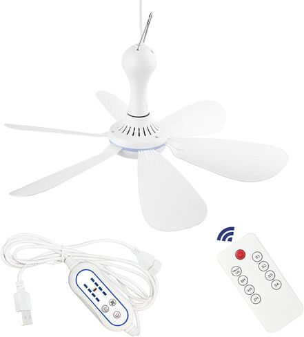 Silent USB Powered Ceiling Canopy Fan with 1m Extension Cord, Small Portable 6 blade Quiet Small DC USB Ceiling Fan Hanging Fan for Camping Bed Dormitory RV Tent Home Room in Kuwait