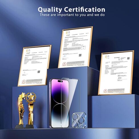 واقي شاشة QHOHQ مكون من 3 قطع لهاتف iPhone 15 Pro [6.1 بوصة] مع 3 قطع من واقي عدسة الكاميرا، طبقة من الزجاج المقسى، شفاف عالي الدقة، صلابة 9H، بدون فقاعات، مناسب للحافظة in Kuwait