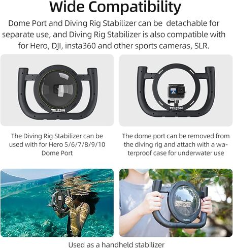 TELESIN 6''Dome Port Camera Lens غطاء شفاف لـ GoPro Hero 7 Black، Hero 6 Hero 5 Black Hero 2018، مع غطاء مبيت مقاوم للماء مسدس الزناد قبضة اليد العائمة، ملحقات الغوص تحت الماء in Kuwait