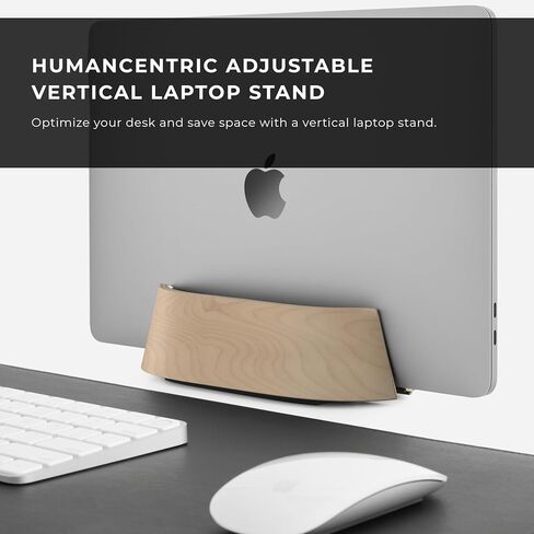 HumanCentric Vertical Laptop Stand in Black Walnut Wood, Adjustable | Upright Adjustable Holder & Dock, Fits MacBook Pro & Laptops .5" to 1.5", Clamshell Compatible, Laptop Vertical Stand in Kuwait