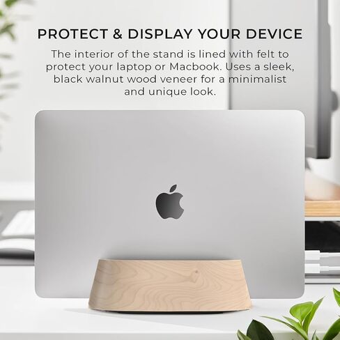 HumanCentric Vertical Laptop Stand in Black Walnut Wood, Adjustable | Upright Adjustable Holder & Dock, Fits MacBook Pro & Laptops .5" to 1.5", Clamshell Compatible, Laptop Vertical Stand in Kuwait