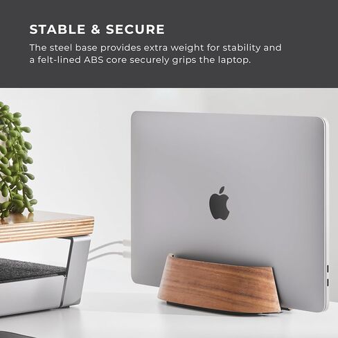 HumanCentric Vertical Laptop Stand in Black Walnut Wood, Adjustable | Upright Adjustable Holder & Dock, Fits MacBook Pro & Laptops .5" to 1.5", Clamshell Compatible, Laptop Vertical Stand in Kuwait
