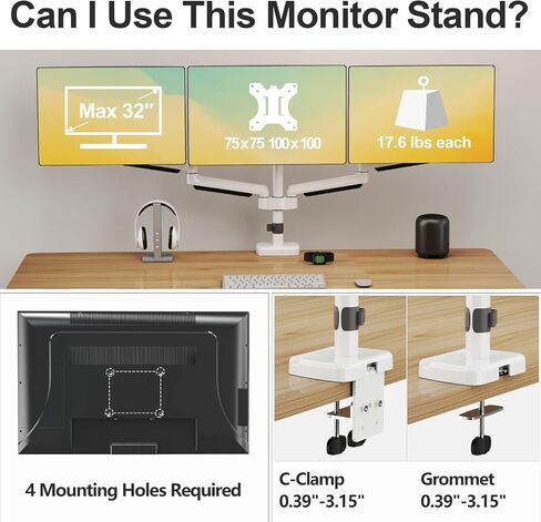 حامل مكتب ثلاثي للشاشة MOUNT PRO - ذراع شاشة زنبركية غازية مفصلية، قابل للإزالة بمشبك وقاعدة جروميت - يناسب شاشات الكمبيوتر LCD مقاس 13 إلى 27 بوصة، VESA 75x75، 100x100 in Saudi Arabia