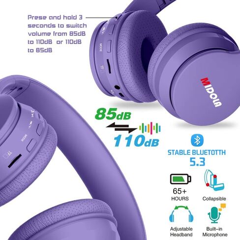 Kids Bluetooth Headphones Wireless Over-Ear,68Hrs,Volume Limit 85/94dB Blue in Kuwait