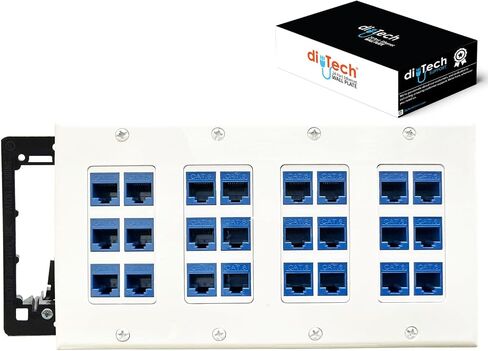 DIYTECH 24 Port Ethernet Wall Plate, Cat6 RJ45 Keystone, 4 Gang - White in Kuwait