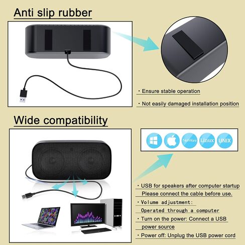 مكبر صوت USB للكمبيوتر المكتبي، مكبر صوت صغير محمول للكمبيوتر الشخصي، أسود in Kuwait