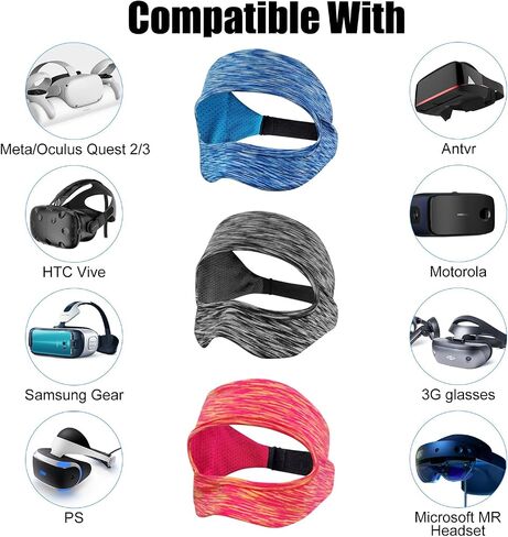 VR Eye Mask, Adjustable Breathable VR Sweat Band for Meta/Oculus Quest 2/3/3S/Pro, HTC Vive, PS, Gear, VR Workouts (3PCS) in Kuwait