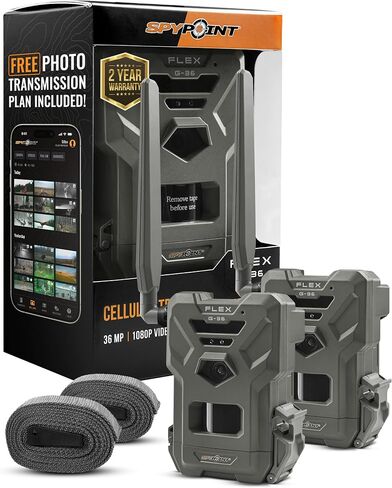 كاميرا SPYPOINT Flex G-36 الخلوية، صور بدقة 36 ميجابكسل ومقاطع فيديو بدقة 1080 بكسل مع صوت، مع تمكين نظام تحديد المواقع العالمي (GPS)، اتصال LTE ثنائي الشريحة، نطاق فلاش واكتشاف 100 بوصة in Kuwait