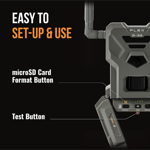 كاميرا SPYPOINT Flex G-36 الخلوية، صور بدقة 36 ميجابكسل ومقاطع فيديو بدقة 1080 بكسل مع صوت، مع تمكين نظام تحديد المواقع العالمي (GPS)، اتصال LTE ثنائي الشريحة، نطاق فلاش واكتشاف 100 بوصة in Kuwait
