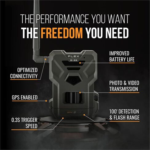 كاميرا SPYPOINT Flex G-36 الخلوية، صور بدقة 36 ميجابكسل ومقاطع فيديو بدقة 1080 بكسل مع صوت، مع تمكين نظام تحديد المواقع العالمي (GPS)، اتصال LTE ثنائي الشريحة، نطاق فلاش واكتشاف 100 بوصة in Kuwait