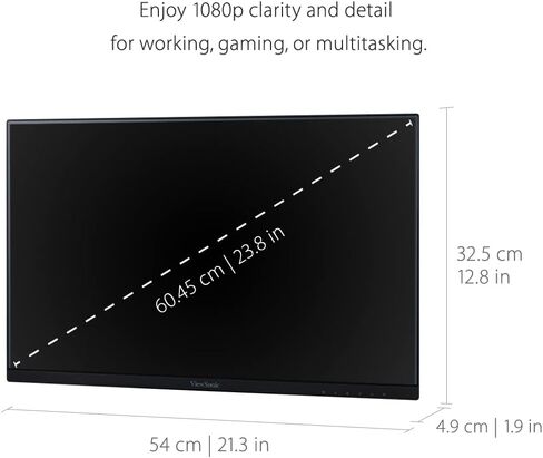 شاشات فيوسونيك VA2456-MHD_H2 مزدوجة الرأس فقط 1080 بيكسل IPS مع حواف رفيعة للغاية، HDMI، منفذ DisplayPort وVGA للمنزل والمكتب، أسود in Kuwait