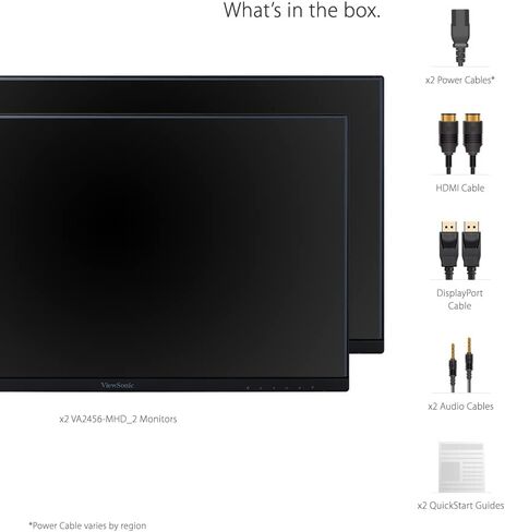 شاشات فيوسونيك VA2456-MHD_H2 مزدوجة الرأس فقط 1080 بيكسل IPS مع حواف رفيعة للغاية، HDMI، منفذ DisplayPort وVGA للمنزل والمكتب، أسود in Kuwait